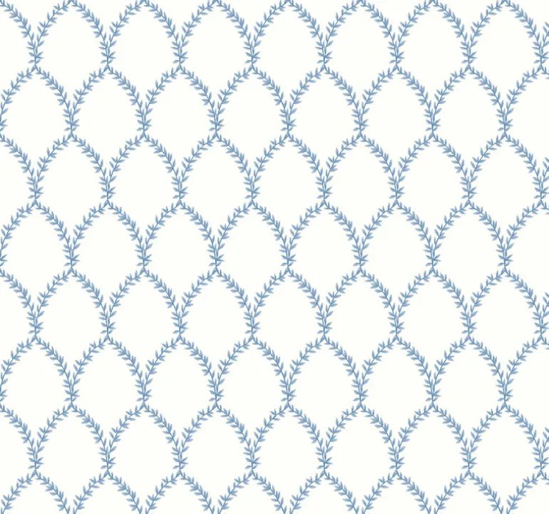 RI5180 Blue/White Laurel Wallpaper