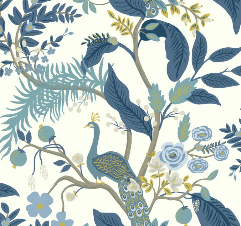 RI5173 Blue/White Peacock Wallpaper