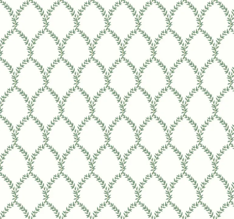 RI5178 Green/White Laurel Wallpaper