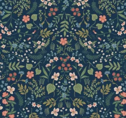 RI5154 Navy Blue Pink Green Wildwood Rifle Paper York Wallpaper