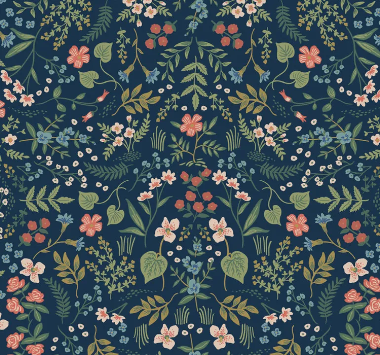 RI5154 Navy Blue Pink Green Wildwood Rifle Paper York Wallpaper