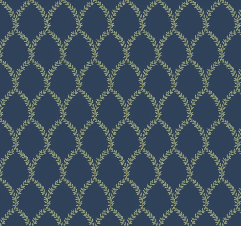 RI5179 Navy Laurel Wallpaper
