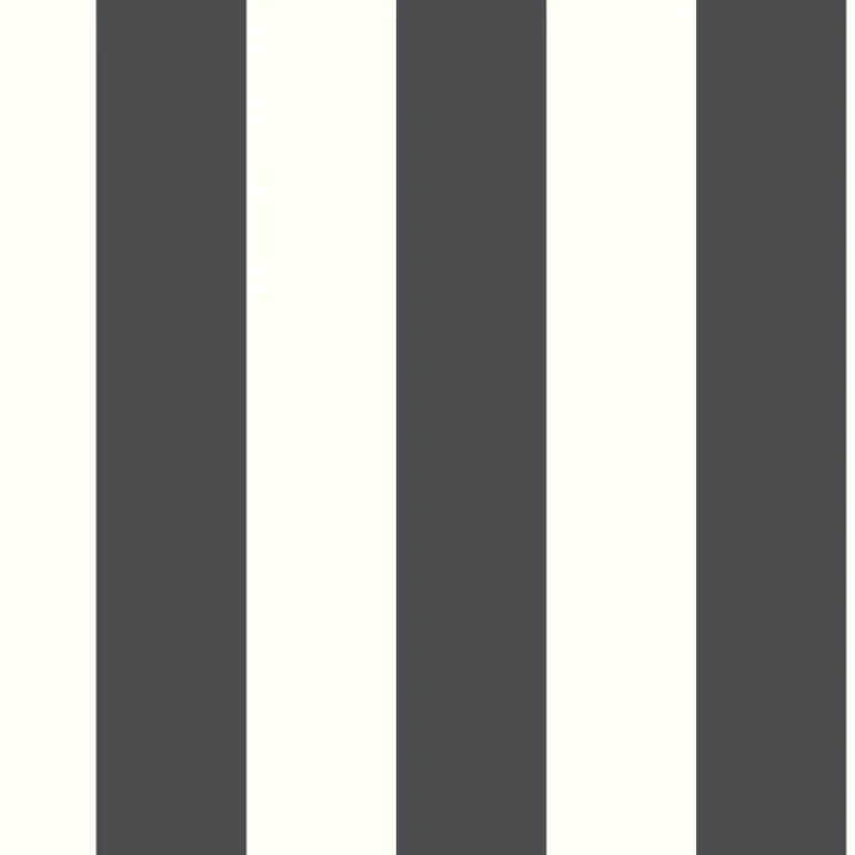RMK11082WP Black White Awning Stripe Black Peel & Stick Wallpaper