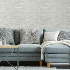 RMK11078WP Steel Blue Faux Grasscloth Peel & Stick Wallpaper