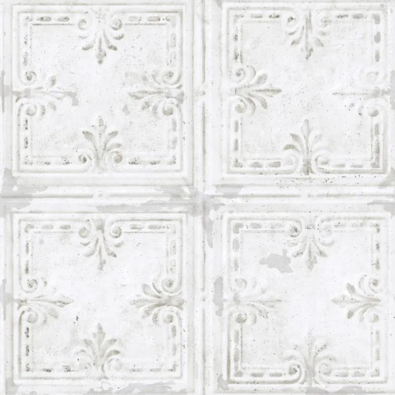 RMK11209WP Tin Tile White Peel and Stick Wallpaper
