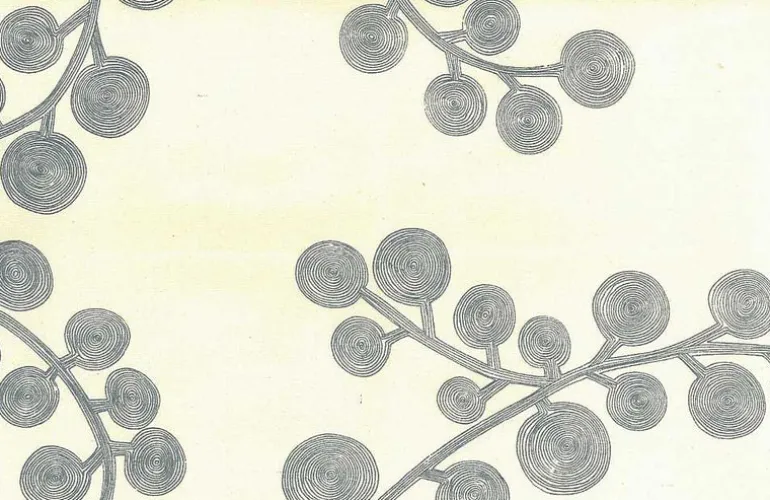 Spiral Branch Print Blue Chambray Laura Kiran Fabric