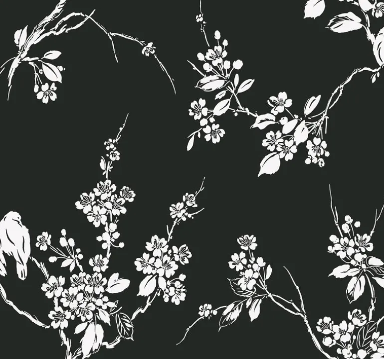 SS2589 Black White Imperial Blossoms Branch Wallpaper