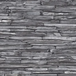 Stacked Slate Charcoal Industrial Wallpaper