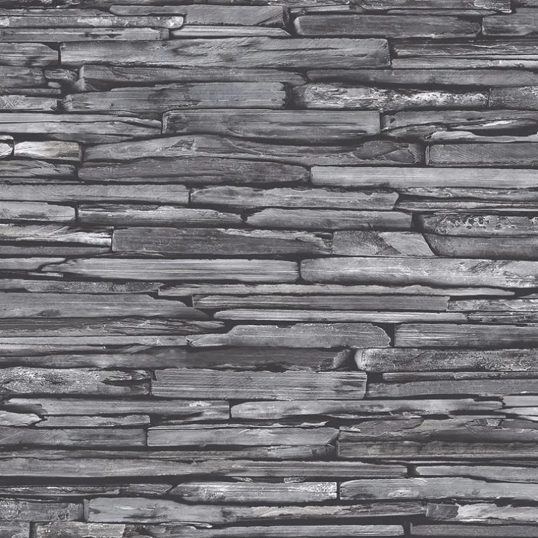 Stacked Slate Charcoal Industrial Wallpaper