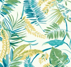 TC2626 Aqua Yellow Tropical Toss Wallpaper