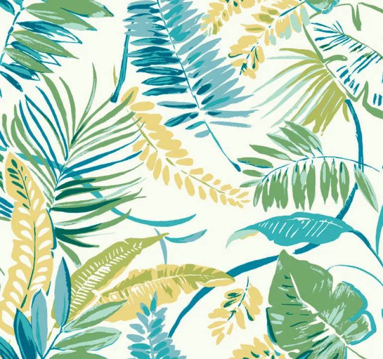 TC2626 Aqua Yellow Tropical Toss Wallpaper