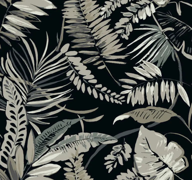 TC2625 Black Tropical Toss Wallpaper