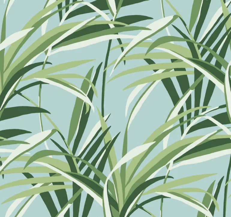TC2603 Green Light Blue Tropical Paradise Wallpaper