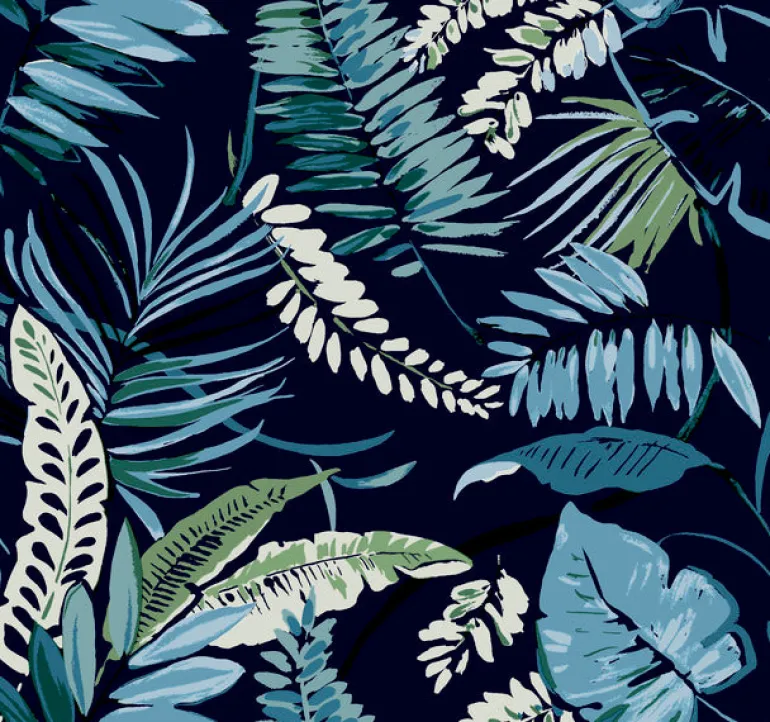 TC2623 Navy Tropical Toss Wallpaper