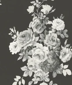 Tea Rose Black/White on Black Magnolia Home Vol. II Wallpaper