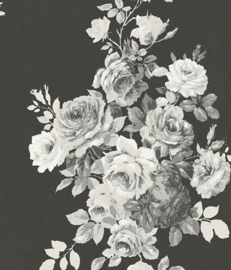 Tea Rose Black/White on Black Magnolia Home Vol. II Wallpaper