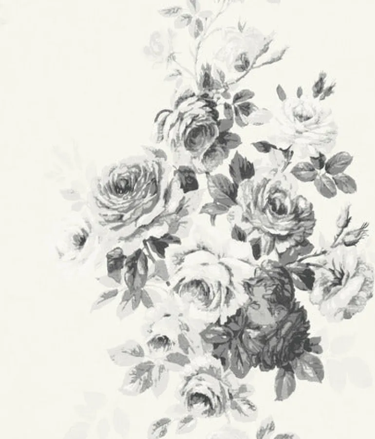Tea Rose Black/White on White Magnolia Home Vol. II Wallpaper