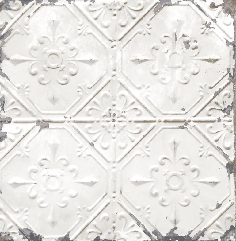 Tin Ceiling White Distressed Tiles Wallpaper