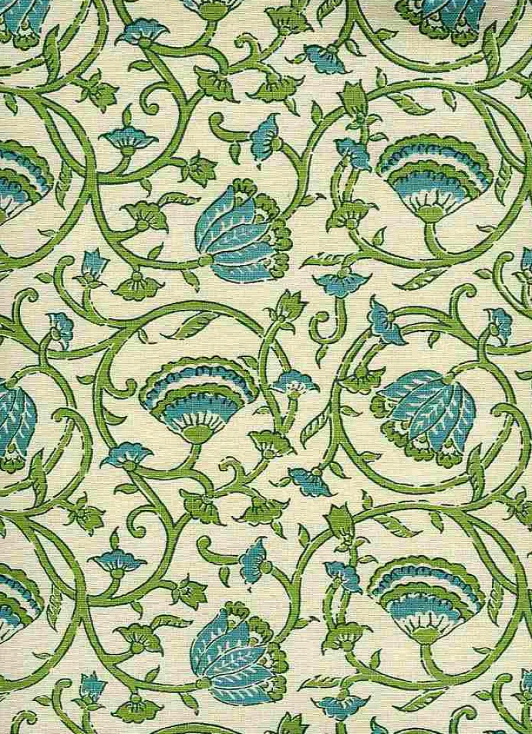 Tulipvine Handprint Natural Teal Jade Laura Kiran Fabric