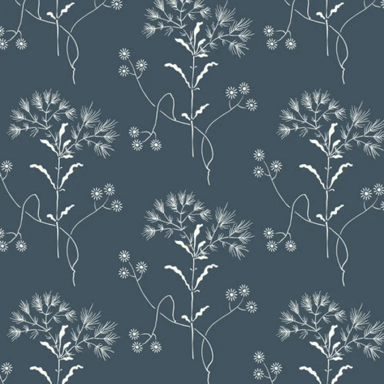 Wildflower White on Navy Magnolia Home Vol. II Wallpaper